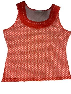 Zoe Red Polka Dot Mesh Tank with Ruffle Trim